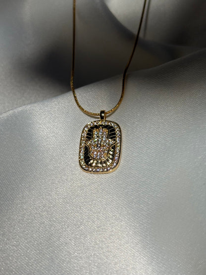 Zirkon Taşlı Hamsa Koruyucu Kolye