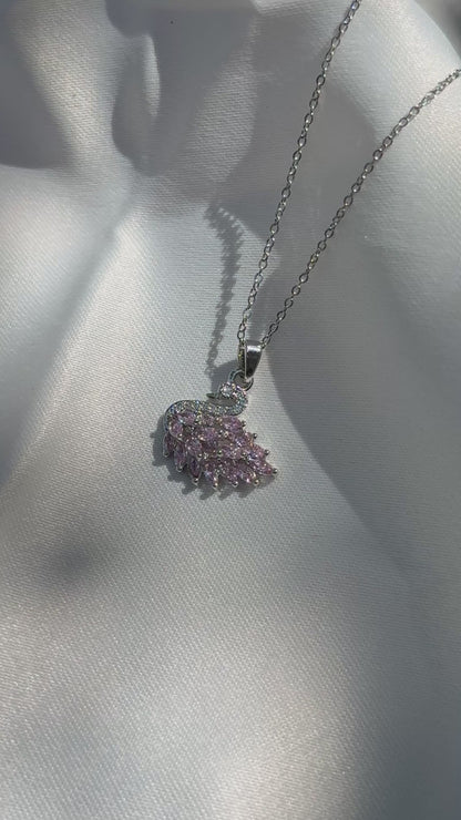 Pembe Kristal Kuğu Kolye